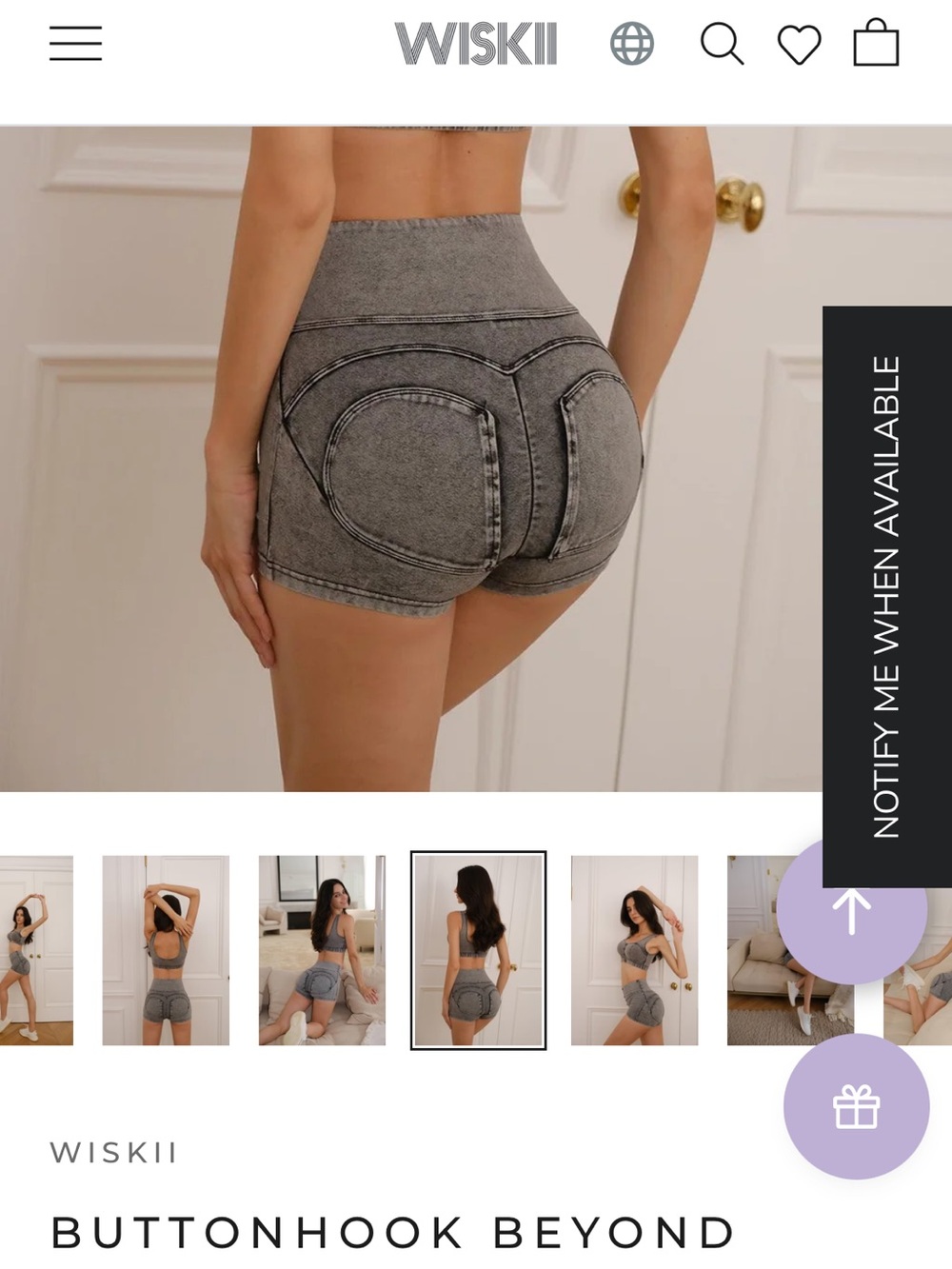 WISKII High-Waist Sculpting Shorts in Washed Gray